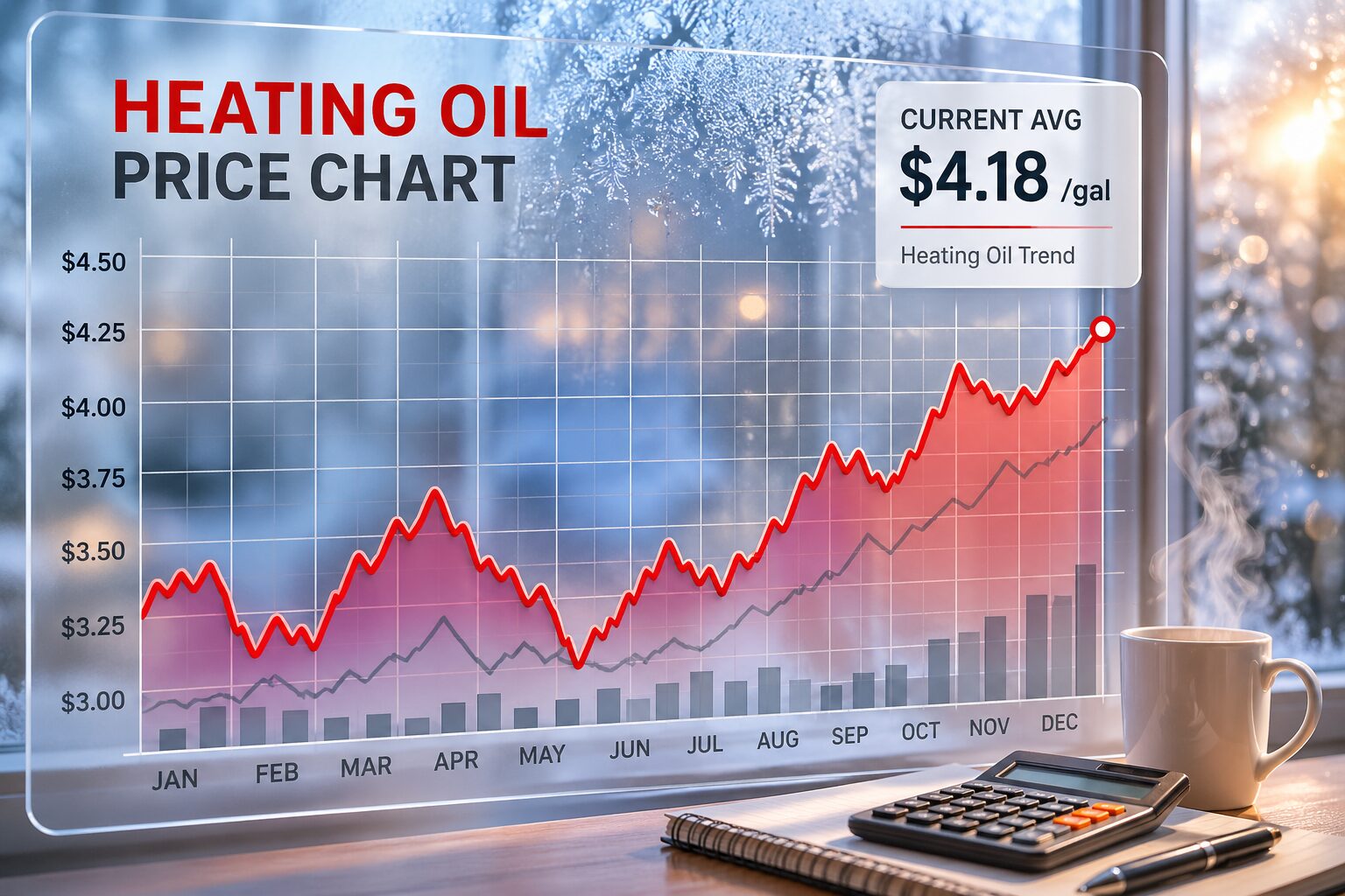 Heating oil price chart showing winter price volatility from January through December